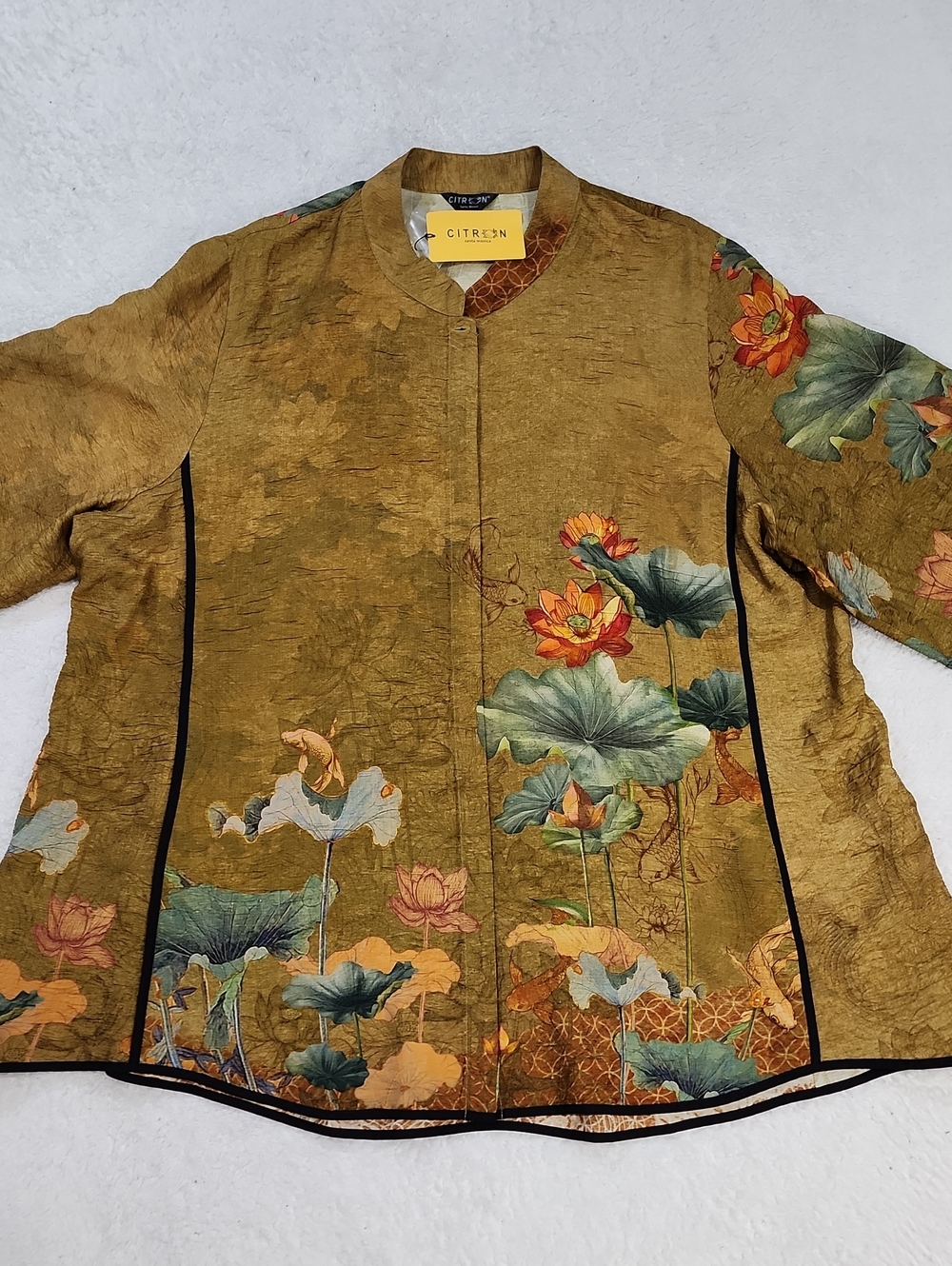 Citron Santa Monica Silk Blend Lotus Paradise Button Down Blouse New With Tags